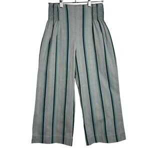 American Rhino Wide Leg High Waisted Pants SIZE S Blue Green Striped Palazzo